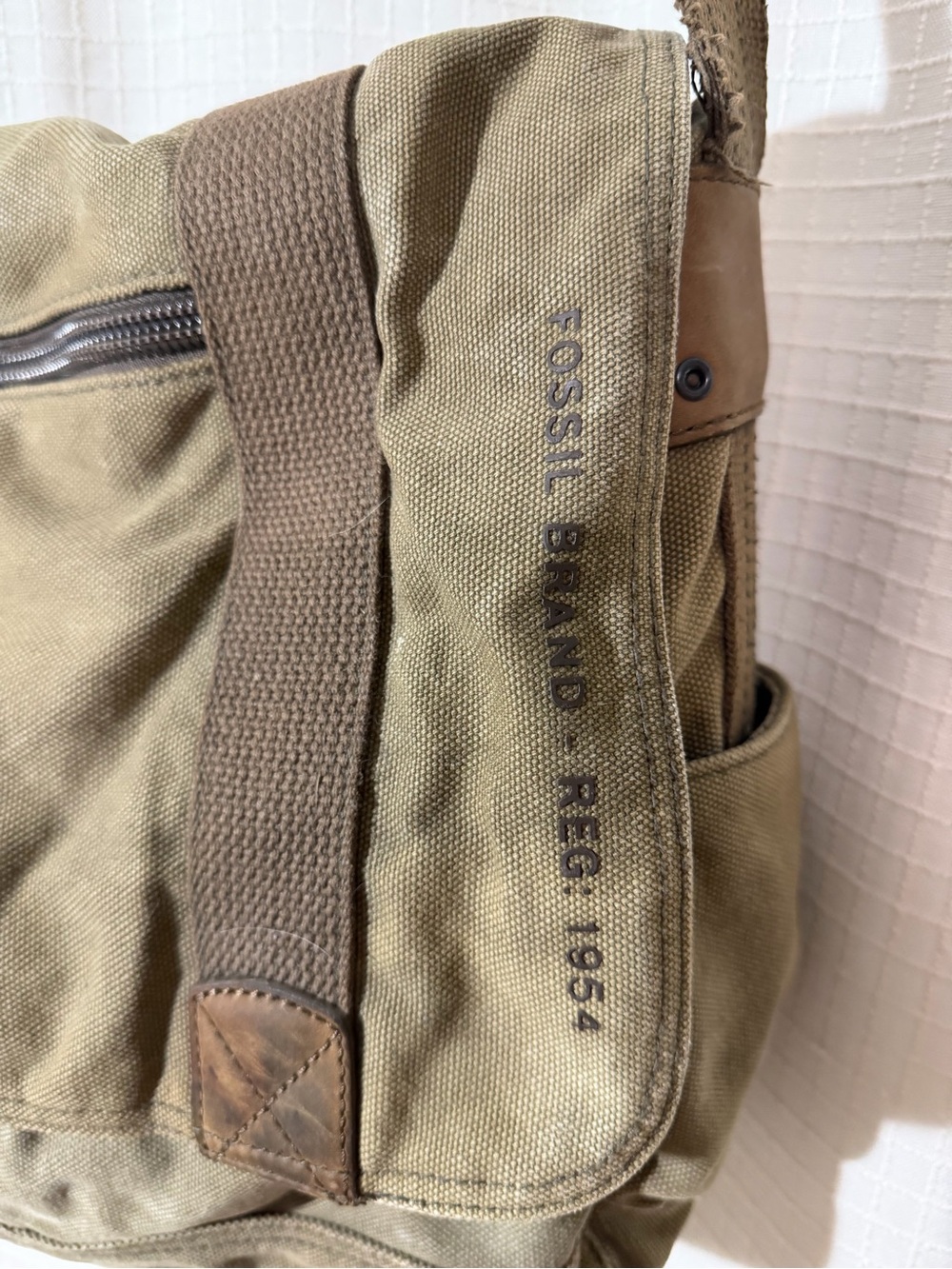 Fossil men’s laptop crossbody Canvas Messenger Bag VTG army green 90s travel - Picture 2 of 9